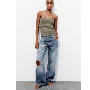 Zara ripped, wide leg jeans.